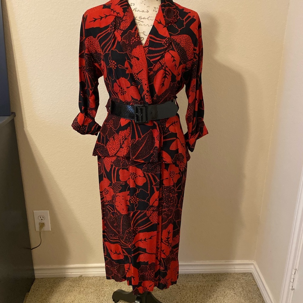 Vintage red and black peplum dress